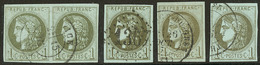 No 39, Olive, Paire + Trois Ex, Types, Nuances Et Obl Diverses. - TB - 1870 Emissione Di Bordeaux