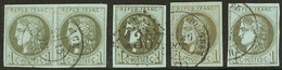 No 39, Olive, Paire + Trois Ex, Types, Nuances Et Obl Diverses. - TB - 1870 Bordeaux Printing