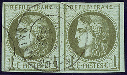 No 39IIf, Vert-olive Foncé, Paire, Obl Cad. - TB - 1870 Emission De Bordeaux