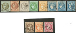 Nos 39III, 40II, 41II, 42IIg, 43I, 44I, 45III Froissure, 46II à 49. - TB - 1870 Bordeaux Printing