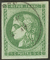 No 42IIh, Vert Jaune Foncé, Obl Cad. - TB - 1870 Emission De Bordeaux