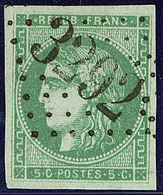 No 42IIq, Vert émeraude Clair, Obl Gc 3292, Léger Pli Horizontal Sinon TB - 1870 Uitgave Van Bordeaux