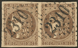 "R" Relié Au Cadre. No 47e, En Paire Avec Normal, Pos. 1-2, Obl Gc 2310. - TB - 1870 Uitgave Van Bordeaux