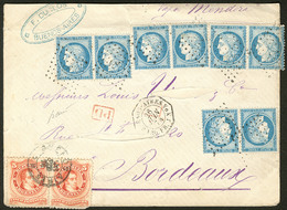 Lettre Afft Mixte France-Argentine. Nos 60A (4 Paires Dont Un Ex Def) + Arg. 18 (2), Sur Enveloppe Avec Cad Maritime Pou - 1871-1875 Ceres