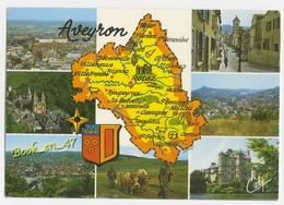 {79267} 12 Aveyron , Carte Et Multivues ; Rodez , Millau , Decazeville , Espalion , Conques En Rouergue - Cartes Géographiques