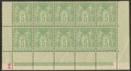 ** No 102, Vert-jaune, Bloc De Dix Bas De Feuille, Très Frais. - TB - 1876-1878 Sage (Type I)