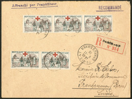 Lettre Infirmière. No 156 (bande De Trois + Paire), Sur Enveloppe Recomm. Du 6 XI 18 Pour La Suisse, Avec Variété Ciel R - Andere & Zonder Classificatie