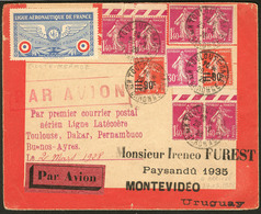 Lettre Aérogrammes. 1er Courrier Postal Aérien Latécoère Toulouse Buenos-Aires 2 Mars 1928. Enveloppe Afft 191 + 196(6)  - Erst- U. Sonderflugbriefe