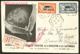 Lettre Nos 1 + 2, Sur Devant D'enveloppe Illustrée Recommandée De Marseille 25.6.27 Pour Deauville. - TB - Autres & Non Classés