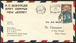 Lettre Ile De France. Catapulte. 1er Voyage Retour 15.8.28. Enveloppe Afft USA 232 + 246, Pour Paris. - TB - Andere & Zonder Classificatie