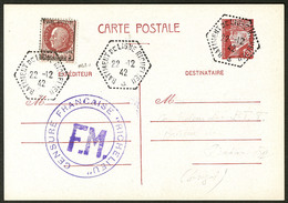Lettre Richelieu. No 3 Sur CP Entier 1,20f Pétain, Obl Cad Hexagonal Richelieu 22.12.42. - TB. - R (cote Maury) - Correo Aéreo Militar