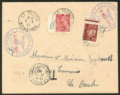 Lettre Nos 2 Bdf + 9 Bdf, Obl Censure 3 Mars 45 Sur Enveloppe Taxée Pour La Baule. - TB. - R (cote Mi.: 2200€) - War Stamps