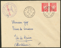 Lettre Poste N°514 Paire Obl Cad La Baule 20.3.45 Sur Enveloppe Avec Censure 25 Mars 45 Et Signature, Pour L'ile De Groi - Oorlogszegels