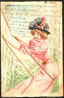 Lettre Illustration à La Main. Jeune Femme à La Balançoire", CP Aquarelle Et Plume, Afft N°124. - TB - Unclassified