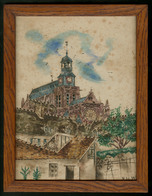 Grand Format En Découpures De Timbres. Eglise, Encadrée, 29x22cm, Signé "M De W". - TB - Unclassified