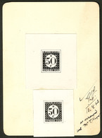 (*) Taxe. Essai émission 1945. 2 Essais Différents En Noir "50c" (N°30), Collés Sur Carte, Avec Mention "13.8.43/ As Arr - Taxe