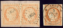 Inde. No 13, Paire Obl Losange "INDE" Sur Fragment Et Un Ex Obl Cad Pondichéry Fév 77. - TB (cote Maury) - Autres & Non Classés