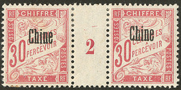 * Chine. Taxe. No 5, Paire Mill. 2, Trace De Papier De Soie Au Verso Mais TB - Unused Stamps