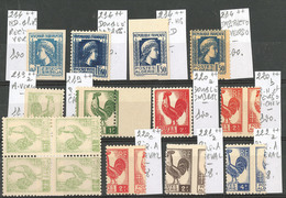 ** Collection. 1944, Marianne Et Coq, 11 Unités + Bloc De Quatre, Entre Les N° 214 Et 222, Dont ND, RV, Piquages, Etc. - - Altri & Non Classificati