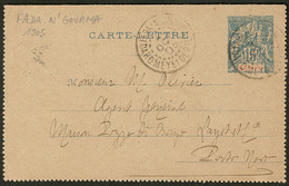 Lettre Entier 15c Bleu Obl Cad "Fada N'Gouama Dahomey" D'Oct 1905 Pour Porto-Novo. - TB - Andere & Zonder Classificatie