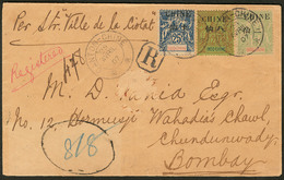 Lettre Nos 52 + 54 + 55, Obl Cad Canton Avril 1907 Sur Enveloppe Recommandée Pour Bombay. - TB - Sonstige & Ohne Zuordnung