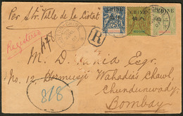 Lettre Nos 52 + 54 + 55, Obl Cad Canton Avril 1907 Sur Enveloppe Recommandée Pour Bombay. - TB - Autres & Non Classés