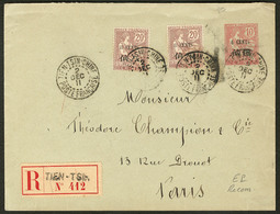 Lettre Enveloppe Entier Type N°76 + 78 (2), Obl Cad Tien-Tsin Déc 1911, Recommandée Pour Paris. - TB - Andere & Zonder Classificatie