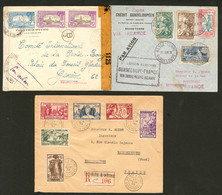 Lettre Lot. 1938-1943, 3 Enveloppes Affts Et Destinations Divers Dont 1e Liaison Aérienne Guadeloupe-France Via Terre Ne - Altri & Non Classificati