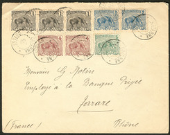Lettre Nos 49 Bande De Trois + 50 Paire + 51 Paire + 52, Obl Cayenne Sept 1909 Sur Enveloppe Pour La France. - TB - Altri & Non Classificati