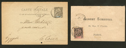 Lettre Entier 10c (N°5) De 1901 Pour Le Caire Et No 8 Sur Enveloppe De Sept 93 Pour Paris. - TB - Autres & Non Classés