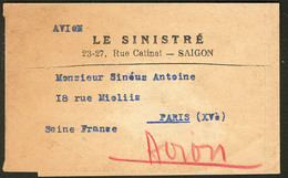 Lettre No 291 Bande De Trois, Au Dos D'une BJ "Le Sinistré", Pour Paris. - TB - Altri & Non Classificati