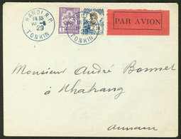 Lettre Poste Aérienne. 1er Vol De Reconnaissance Juin 29. Poste 109 + 131 Obl Hanoï R.P. Tonkin En Bleu Sur Enveloppe Po - Other & Unclassified