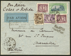 Lettre Poste Aérienne. 1er Vol Hanoï-Paris, Avion Codos Robida Janv 1932, Griffe Noires Sur Enveloppe Afft N°131 + 144 + - Altri & Non Classificati