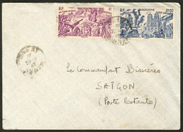 Lettre Poste Aérienne. Nos 41 + 44 Sur Enveloppe De Dalat Annam Pour Saïgon Fév 47, Taxée (N°82) à L'arr. - TB - Autres & Non Classés