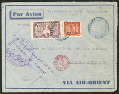 Lettre Service. Nos 6 + 14 Obl Cad Bleu Saïgon 1933 Sur Enveloppe Avec Cachet Gvt De La Cochinchine, Pour Marseille. - T - Autres & Non Classés