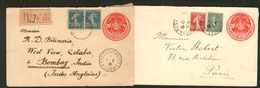 Lettre Entier Postal Postes Ottomanes 20pa. Deux Enveloppes Avec Complément D'afft France, Dont Une Recomm. - TB - Autres & Non Classés