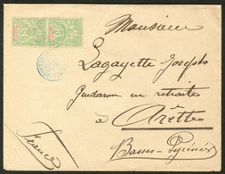 Lettre No 59, Paire Verticale Obl Cad Bleu Hyenghene Juil 1909 Sur Enveloppe Pour La France. - TB - Autres & Non Classés