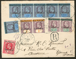 Lettre Nos 7 Paire + 8 (bande De Cinq + Un) + 9 Paire + 13, Obl Port Vila Avril 1909 Sur Enveloppe Recommandée Pour La F - Andere & Zonder Classificatie