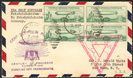 Lettre ETATS-UNIS. Poste Aérienne. No 17 Bloc De Quatre, Sur Enveloppe Zeppelin Avec CS 1933. - TB - Altri & Non Classificati