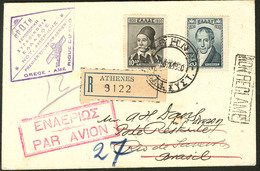 Lettre GRECE. Poste Aérienne. 1er Courrier Aérien Grèce-Amérique Du Sud 11 Août 1930. Poste 388 + 390 Sur Enveloppe Reco - Other & Unclassified