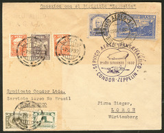 Lettre PEROU. Poste Aérienne. Zeppelin. Poste 259 + 259A + 260 + 263 (2) Obl Lima 7.9.32 Sur Enveloppe Avec Afft Brésil  - Perù