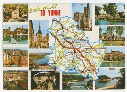 {79236} 89 Yonne , Carte Et Multivues ; Vezelay , Joigny , Avallon , Auxerre , Chablis , Migennes , Tonnerre - Cartes Géographiques