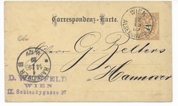 GANZSACHE  -  WIEN  NACH HANNOVER   1889 - Storia Postale
