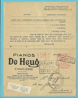 Kaart Met Roodfrankeering "PIANOS DE HEUG / CHARLEROI" / E314 Naar CHARLEROI Met Strookje N'Habite Plus...... - ...-1959