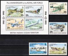 BIOT British Indian Ocean Territory 1993 RAF 75 Years Compl. + MS Mi 136-139 + Bl 4 MNH **, I Sell My Collection! - Territoire Britannique De L'Océan Indien