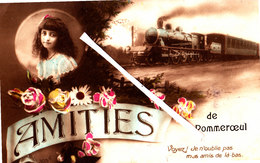 POMMEROEUL - Amitiès De - Carte Colorée Avec Locomotive à Vapeur Et Petite Fille Dans Médaillon - Bernissart