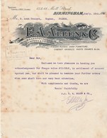 Royaume Uni Facture Lettre Illustrée 16/1/1910 E A ALLEN Brass Founders BIRMINGHAM - Fondeurs De Cuivre - Reino Unido