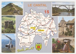 {79204} 15 Cantal , Carte Et Multivues ; Le Puy Mary , Téléphérique Du Plomb Du Cantal ,Viaduc De Gabarit , Salers - Cartes Géographiques