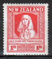 New Zealand 1929 King George V 1d Scarlet Stamp Inscribed Help Stamp Out Tuberculosis. - Ongebruikt