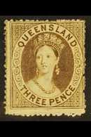 QUEENSLAND 1860-61 3d Brown Clean- Cut Perf, Wmk Small Star, SG 8, Mint, Fresh And Attractive But Short Repaired Conceal - Other & Unclassified